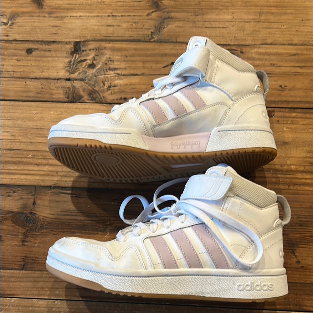 Adidas high top sneakers. White with light pink stripes. Lightly worn. - Picture 5 of 6